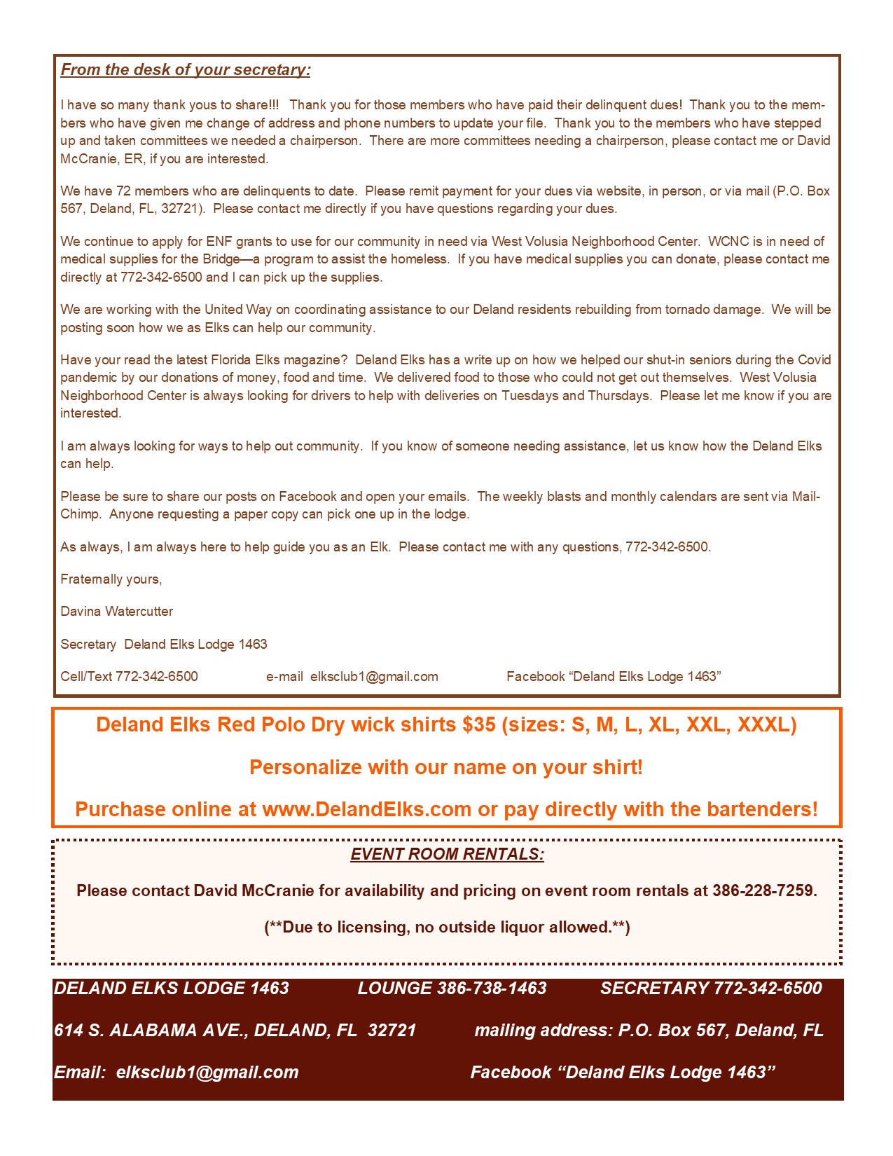 CALENDAR and EVENTS DeLand Elks 1463